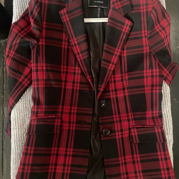 Brand new condition red plaid Le Chateau 3/4 sleeve blazer and matching shoes - Picture 2 of 11